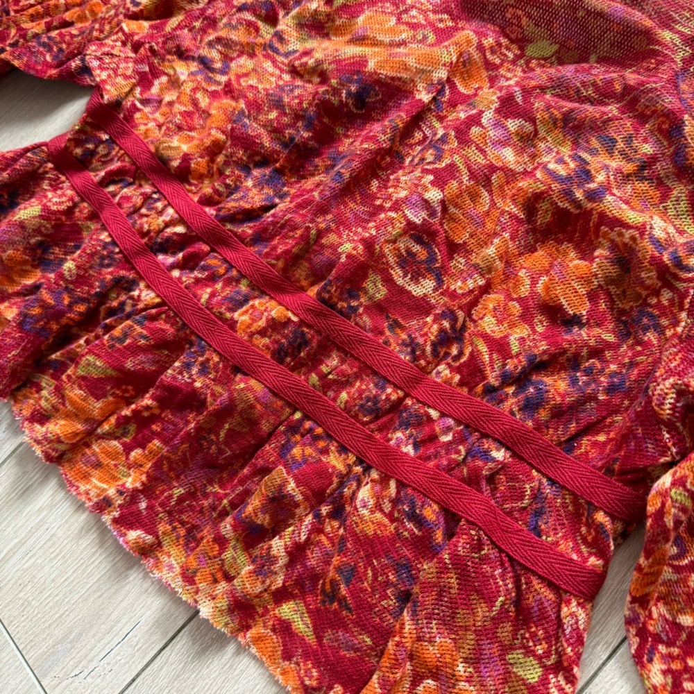 NWT Free People Rudi Ruffle Cropped Top Cherry Floral Blouse Boho - Picture 6 of 12